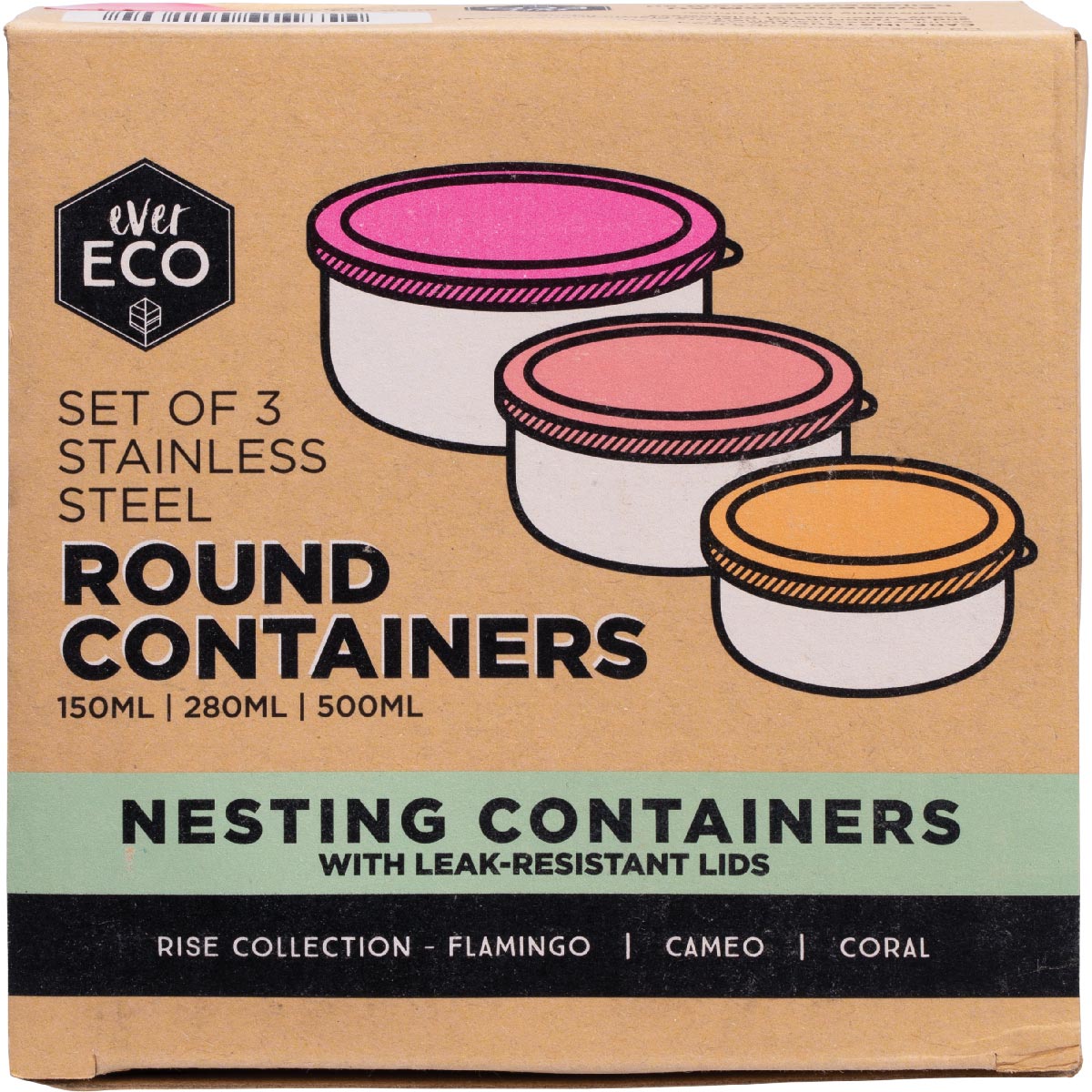 Ever Eco Round Nesting Containers Rise Collection - 3 Piece Set
