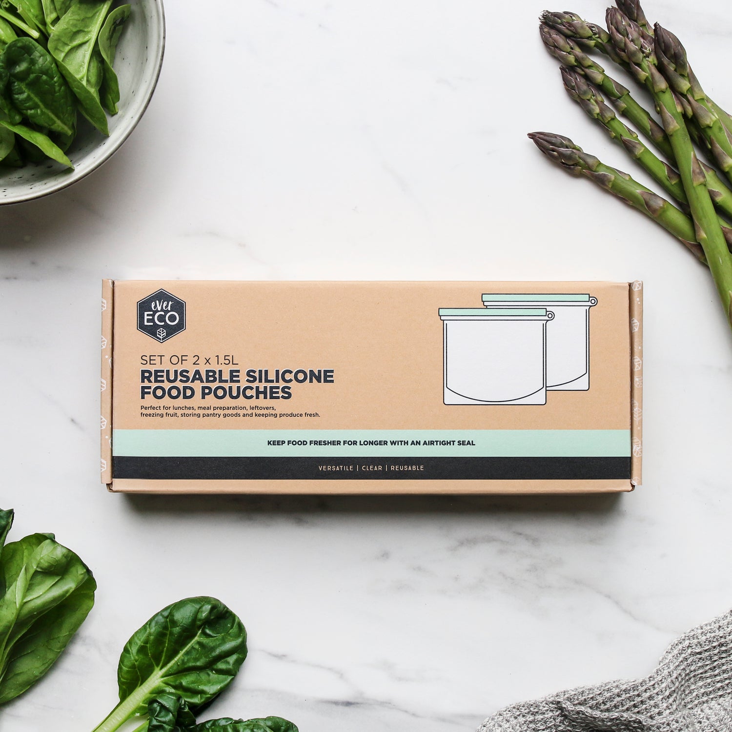 Ever Eco Reusable Silicone Food Pouches - 2 x 1.5L