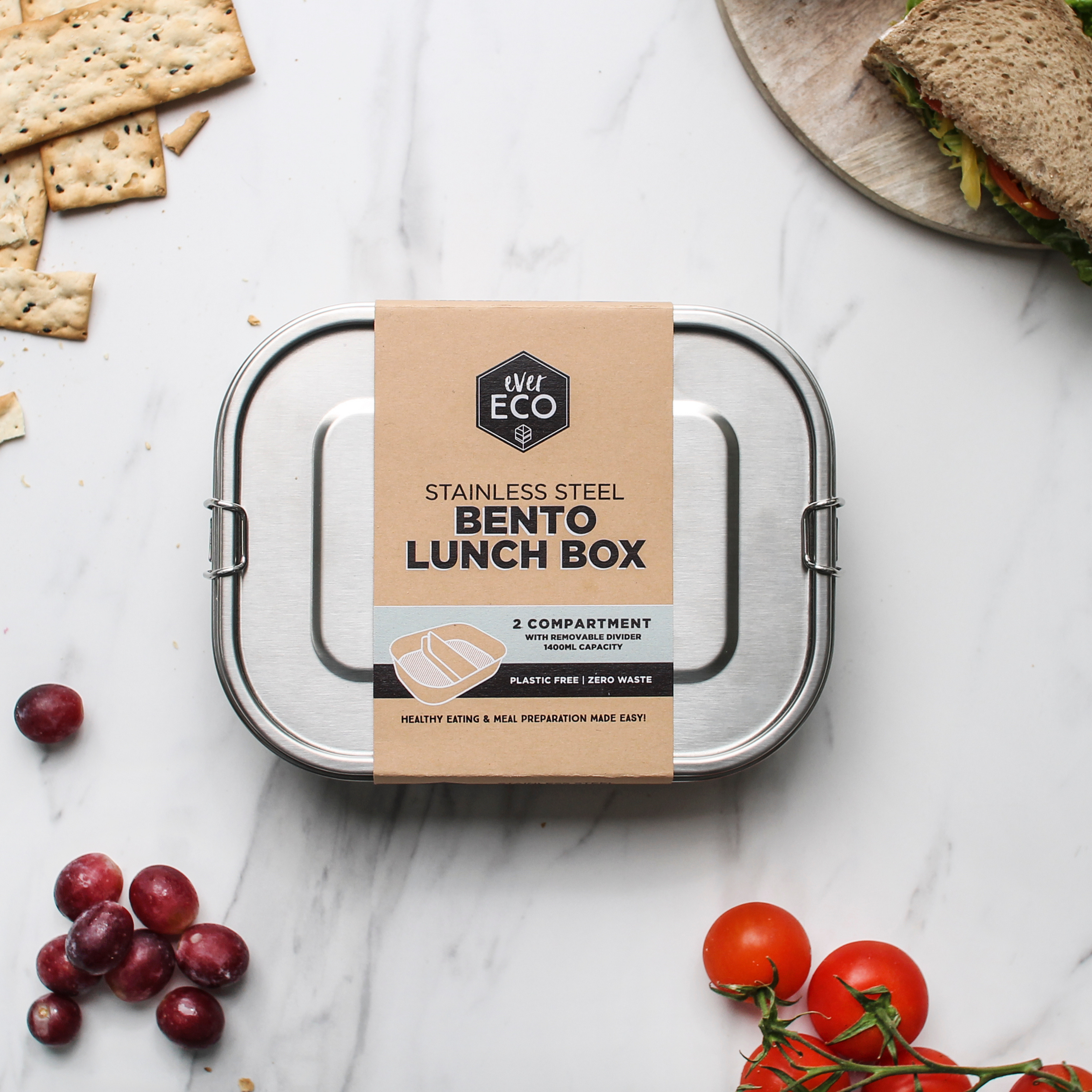 Ever Eco Bento Box 2 Compartment with Removable Divider 1400ml