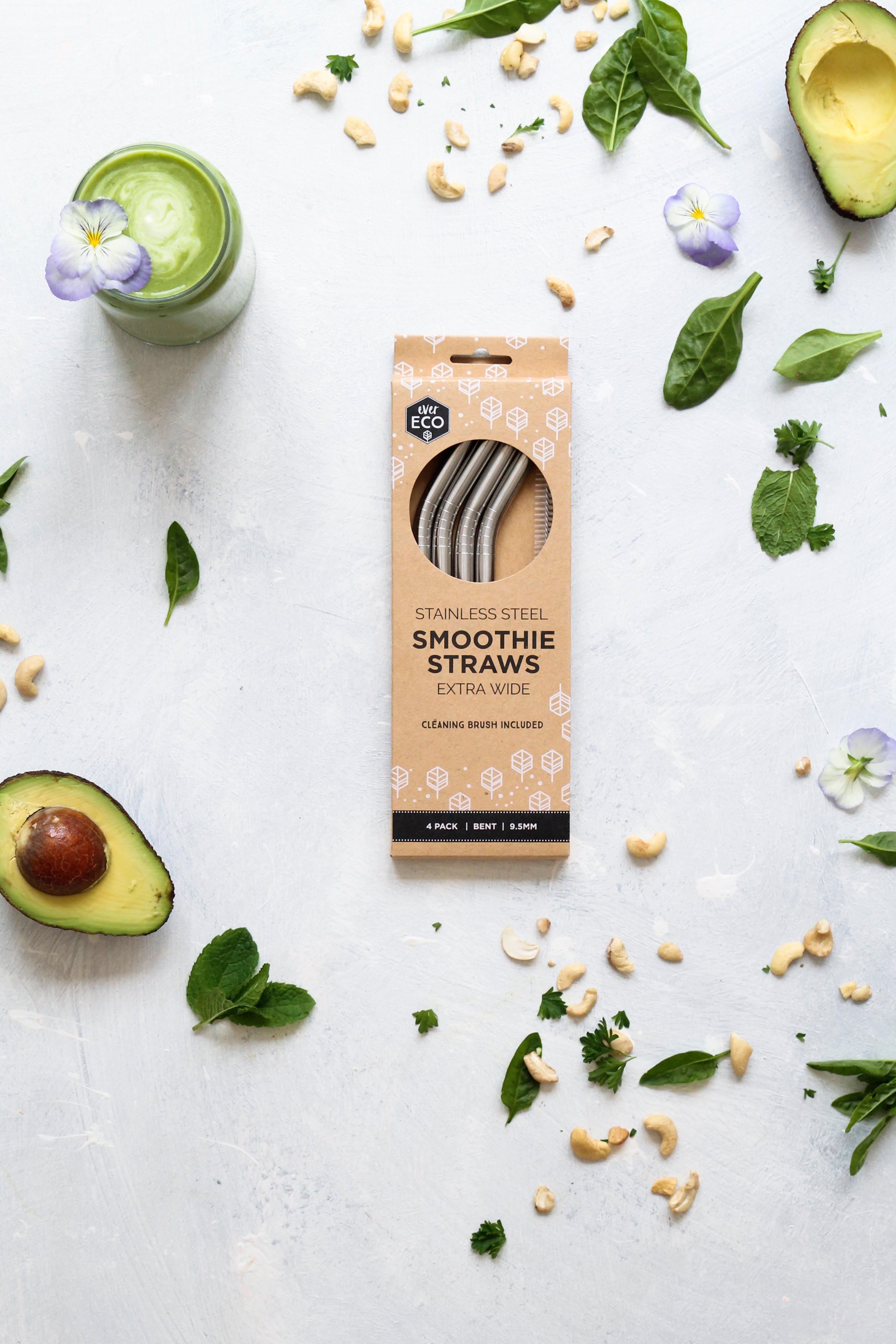 Ever Eco Stainless Steel Smoothie Straws Bent - 4 Pack