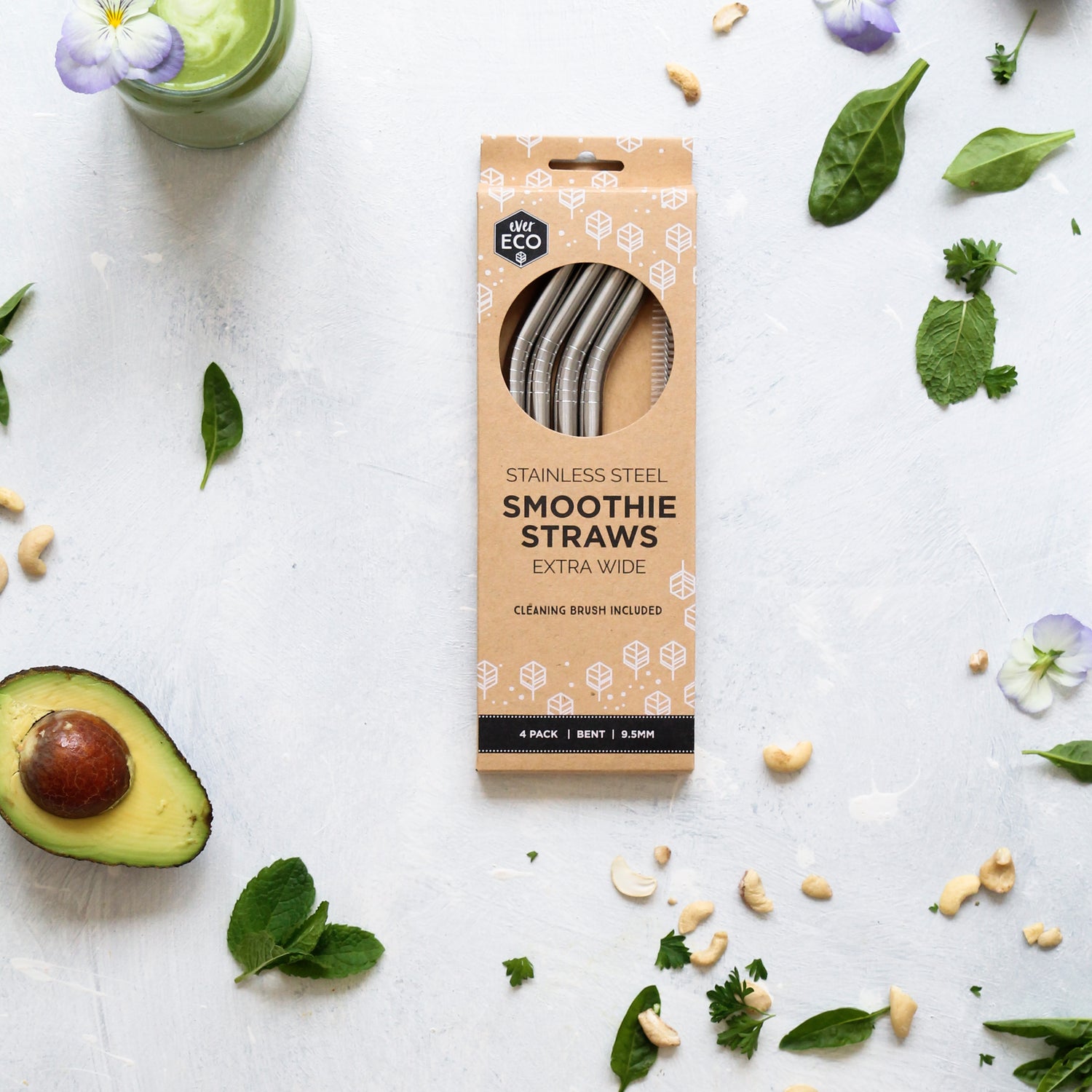 Ever Eco Stainless Steel Smoothie Straws Bent - 4 Pack