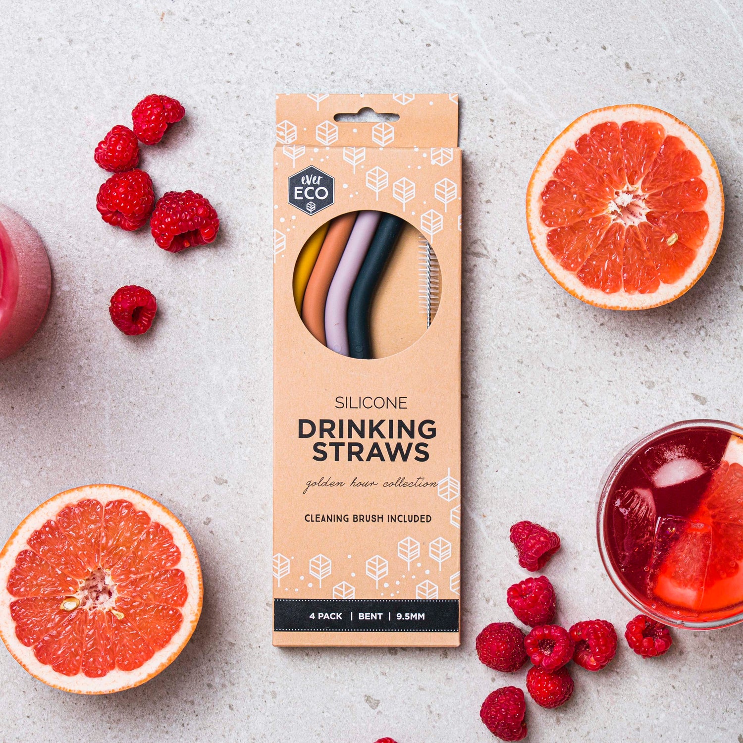 Ever Eco Silicone Straws Golden Hour Bent - 4 Pack