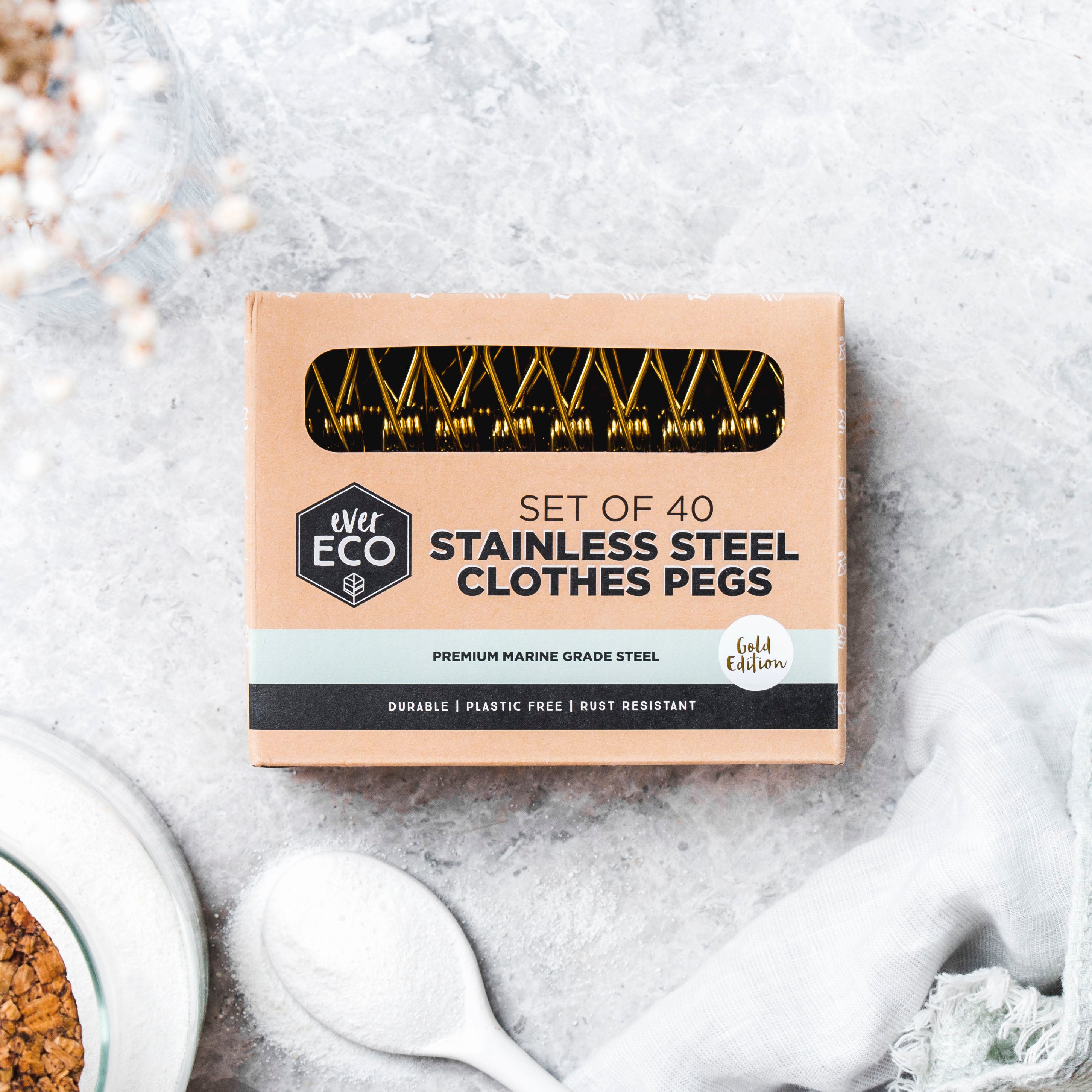 Ever Eco Gold Clothes Pegs - 40 Pack