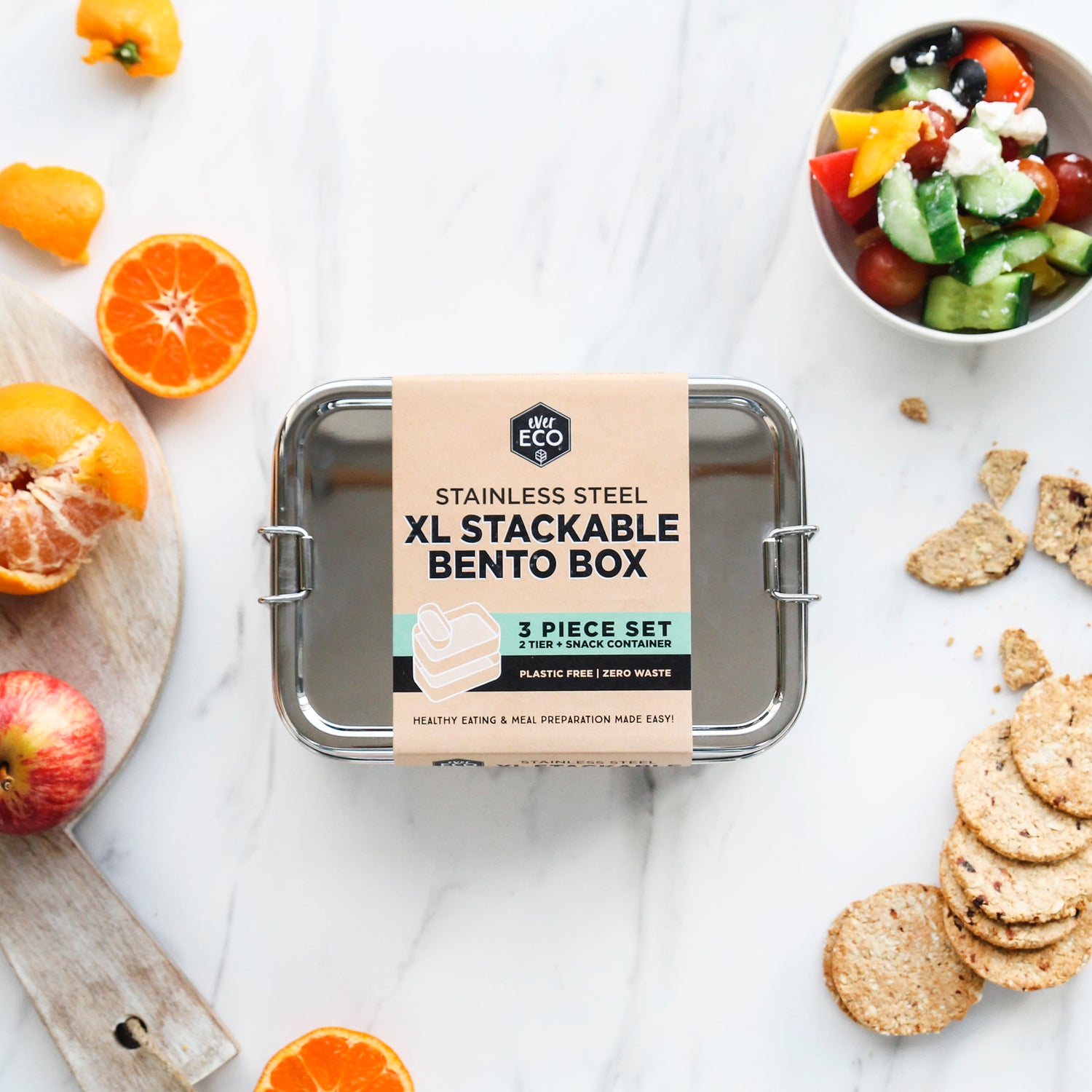 Ever Eco XL Stackable Bento Box 2 Tier + Mini Container 1900ml