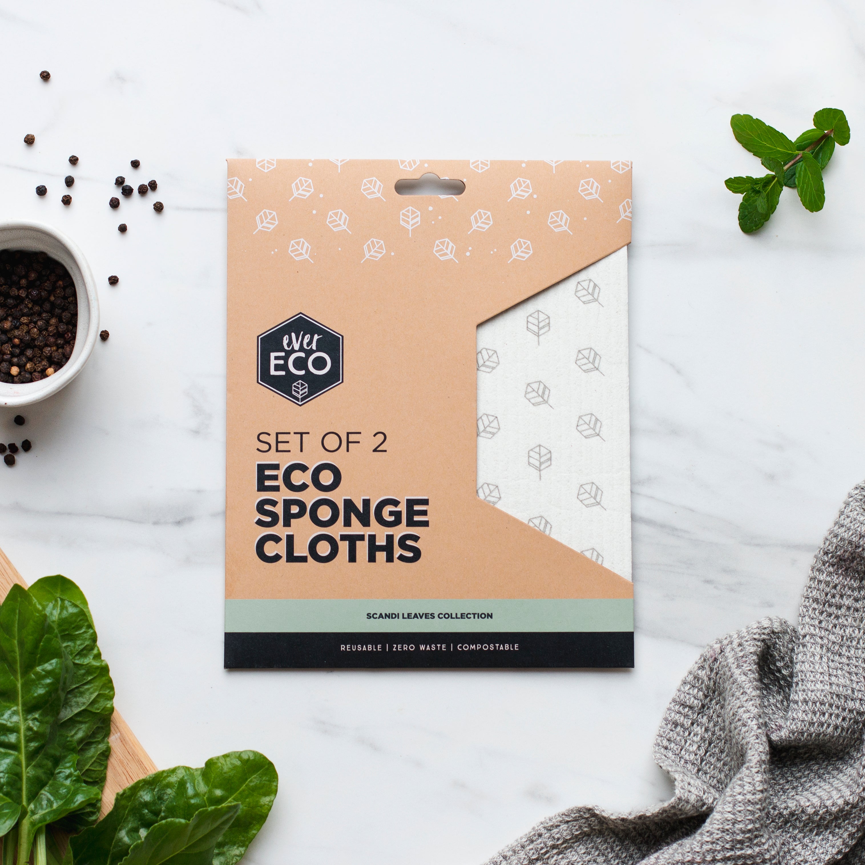 Ever Eco Sponge Cloths Scandi Leaves - 2 Pack