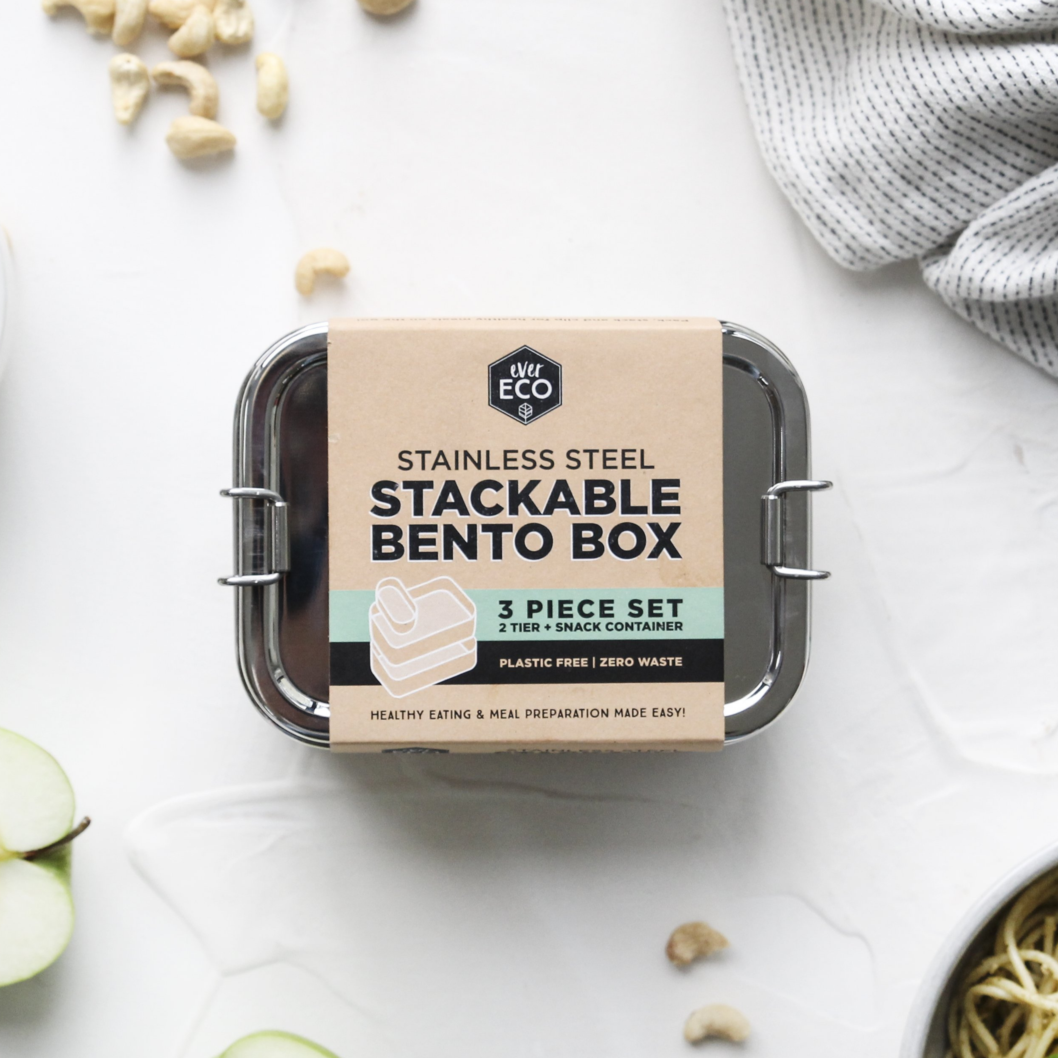 Ever Eco Stackable Bento Box 2 Tier + Mini Container 1200ml