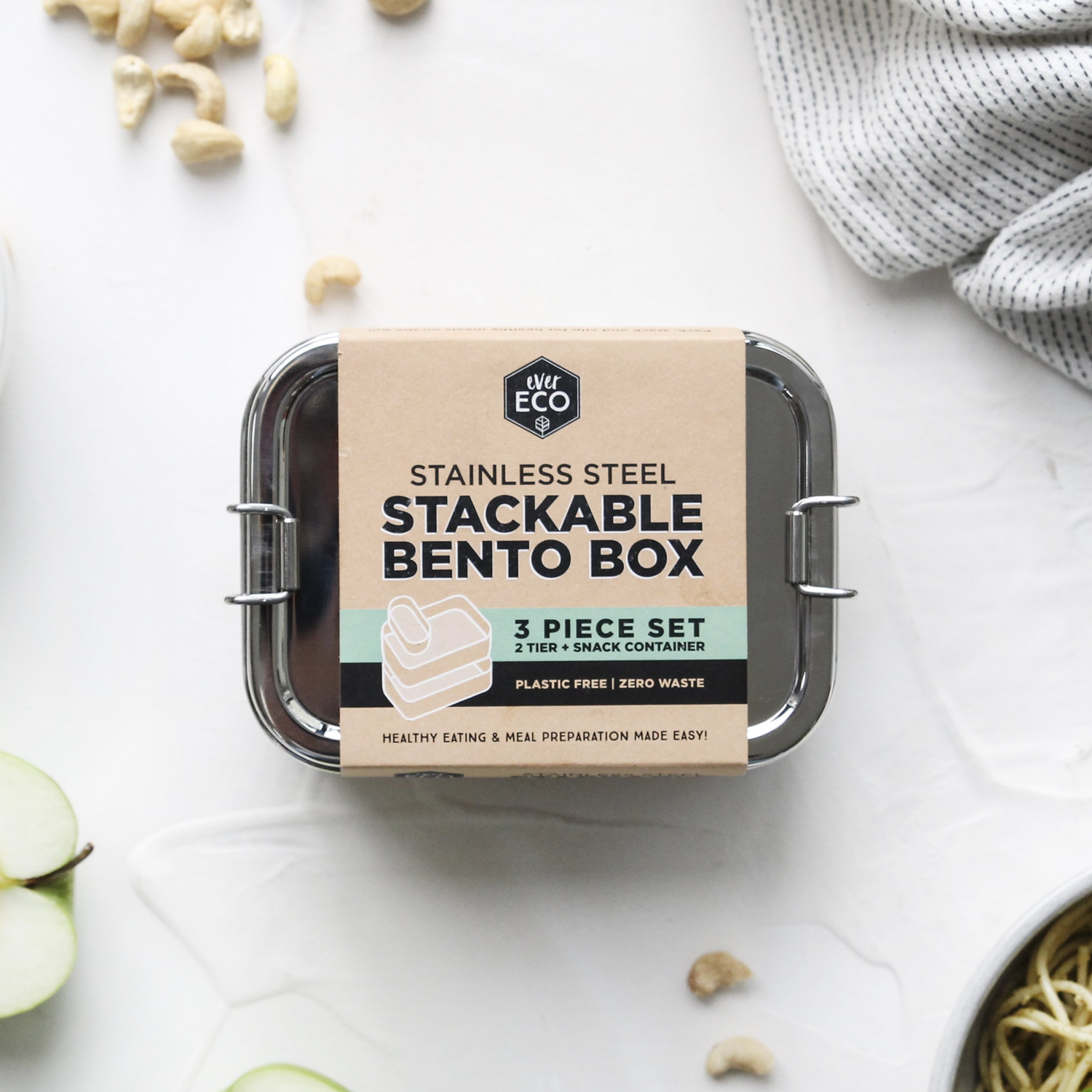 Ever Eco Stackable Bento Box 2 Tier + Mini Container 1200ml