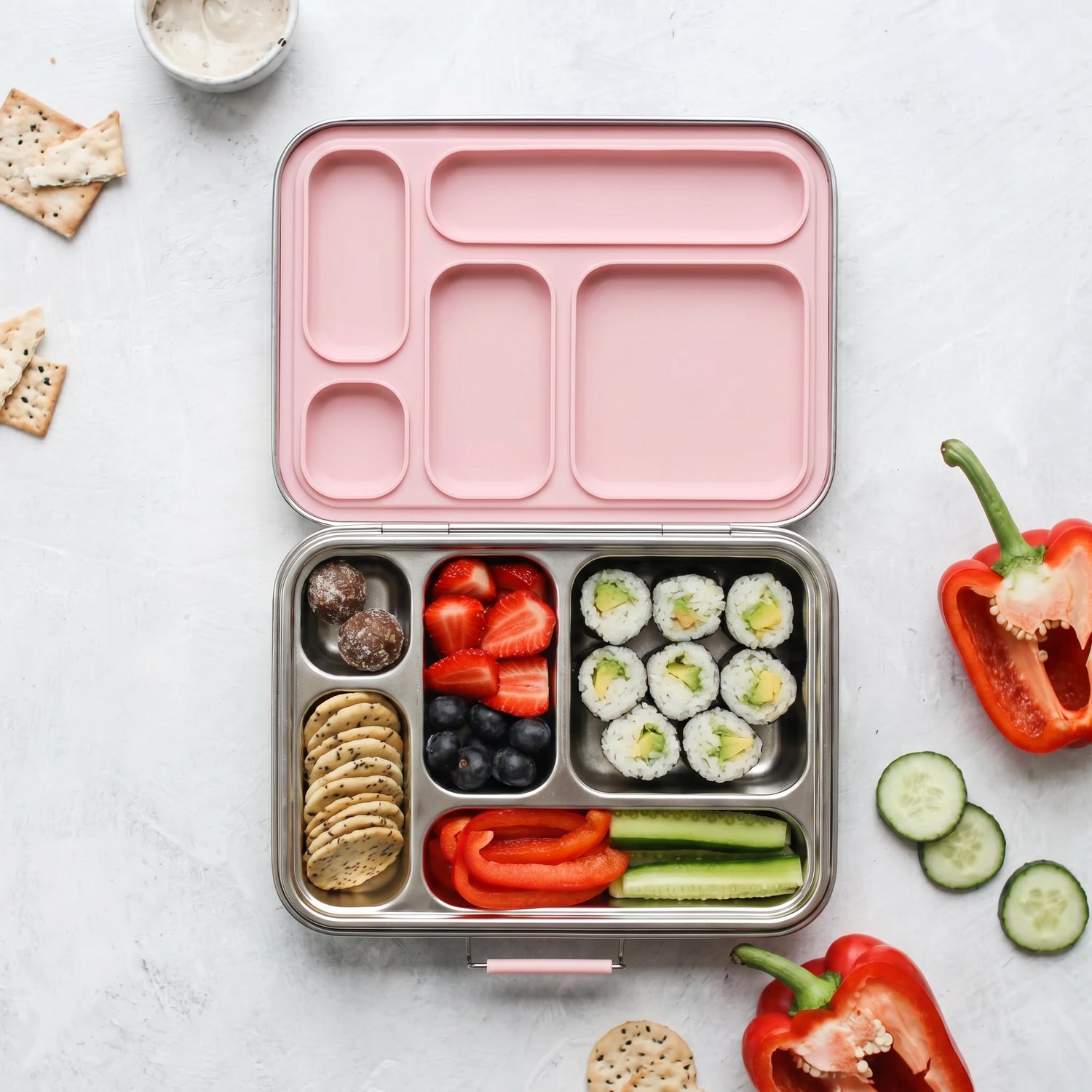5 Compartment Stainless Steel Bento Box - Sorbet