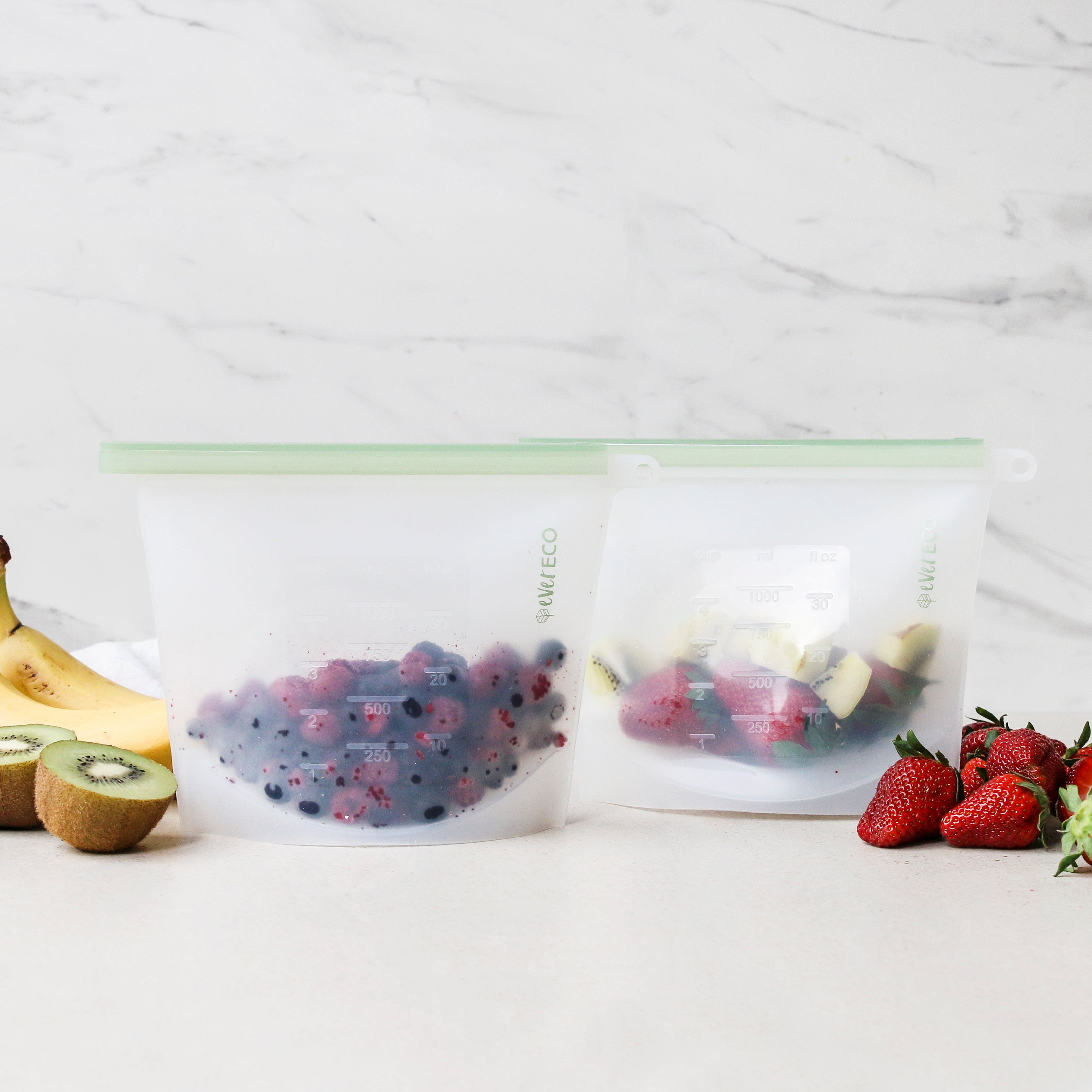 Reusable Silicone Food Pouches - 2 x 1L
