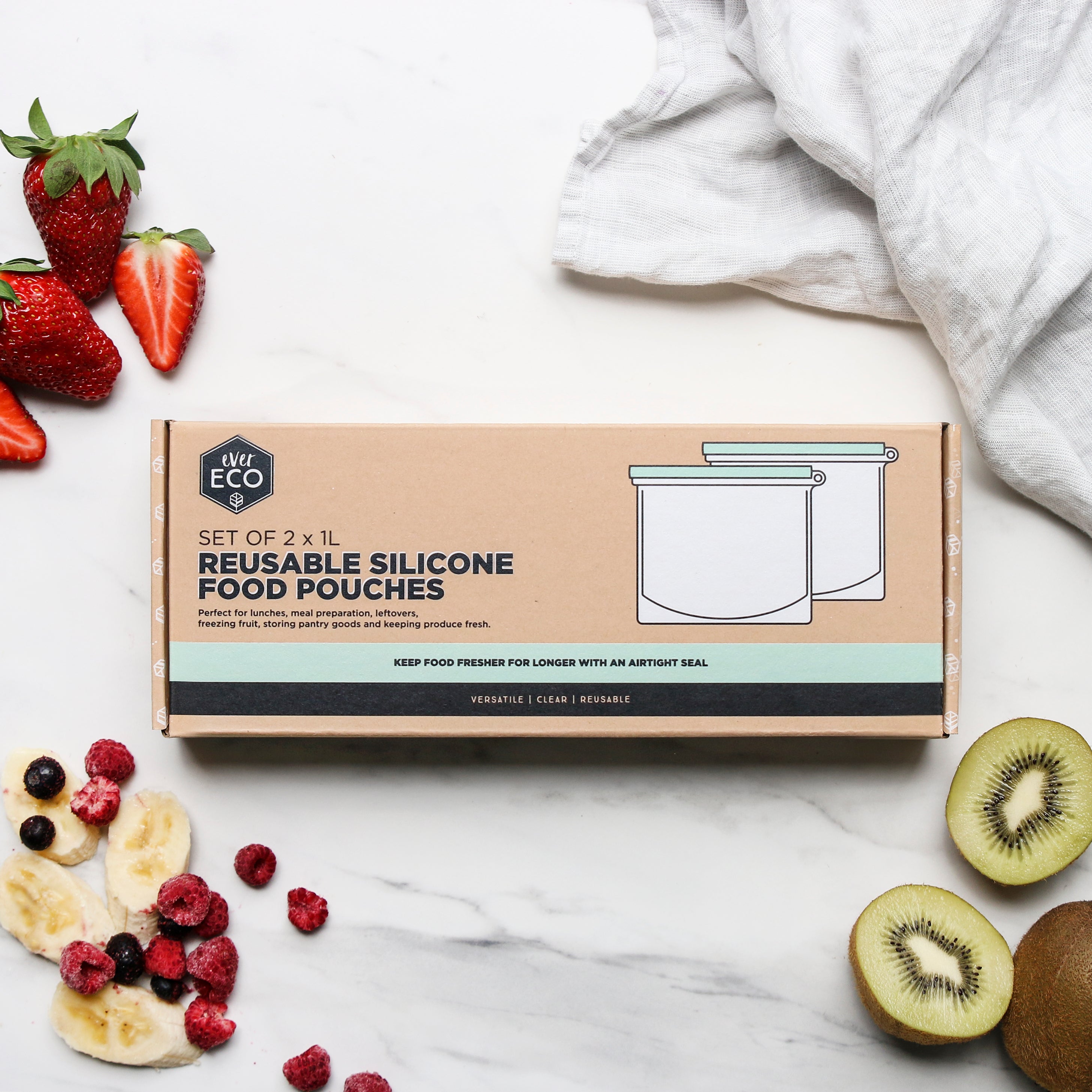 Reusable Silicone Food Pouches - 2 x 1L
