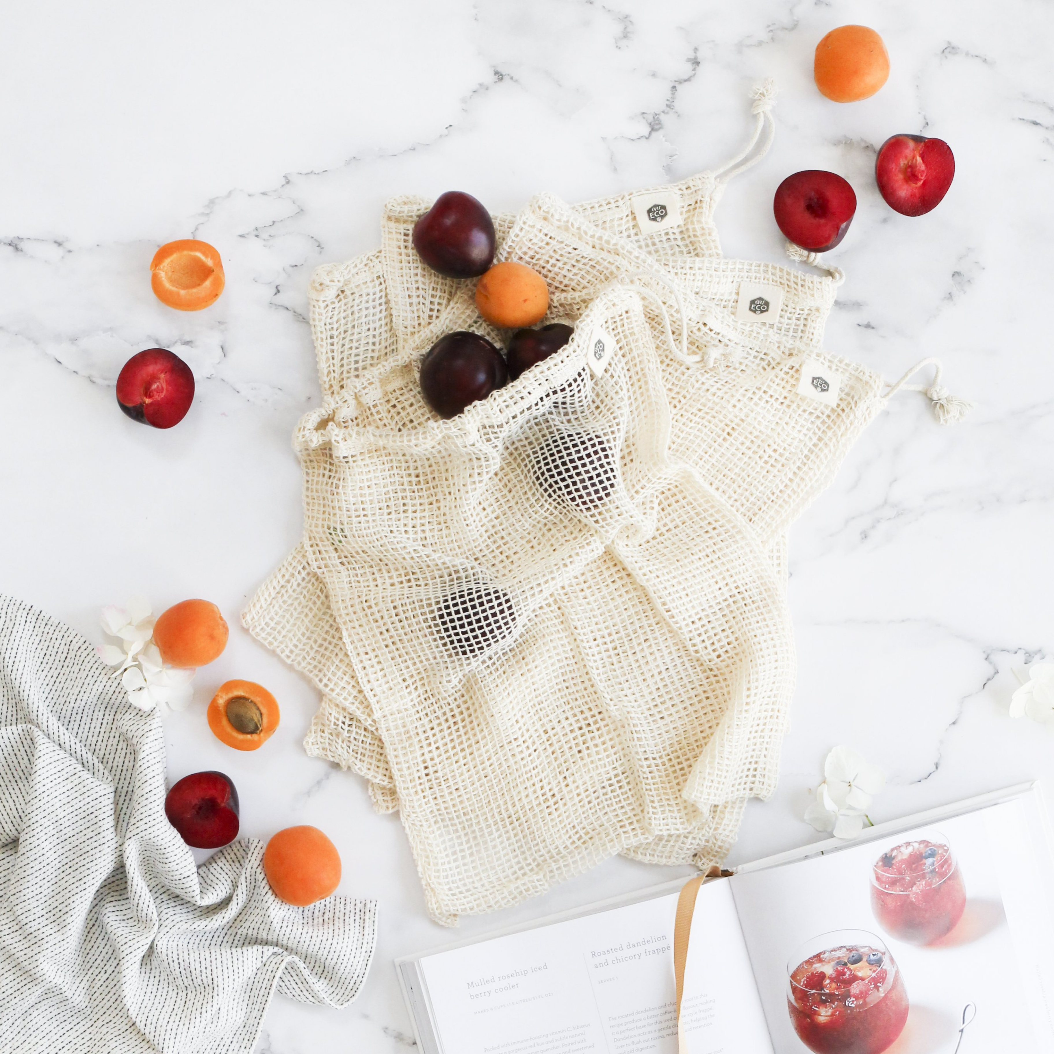 Organic Cotton Net Produce Bags - 4 Pack