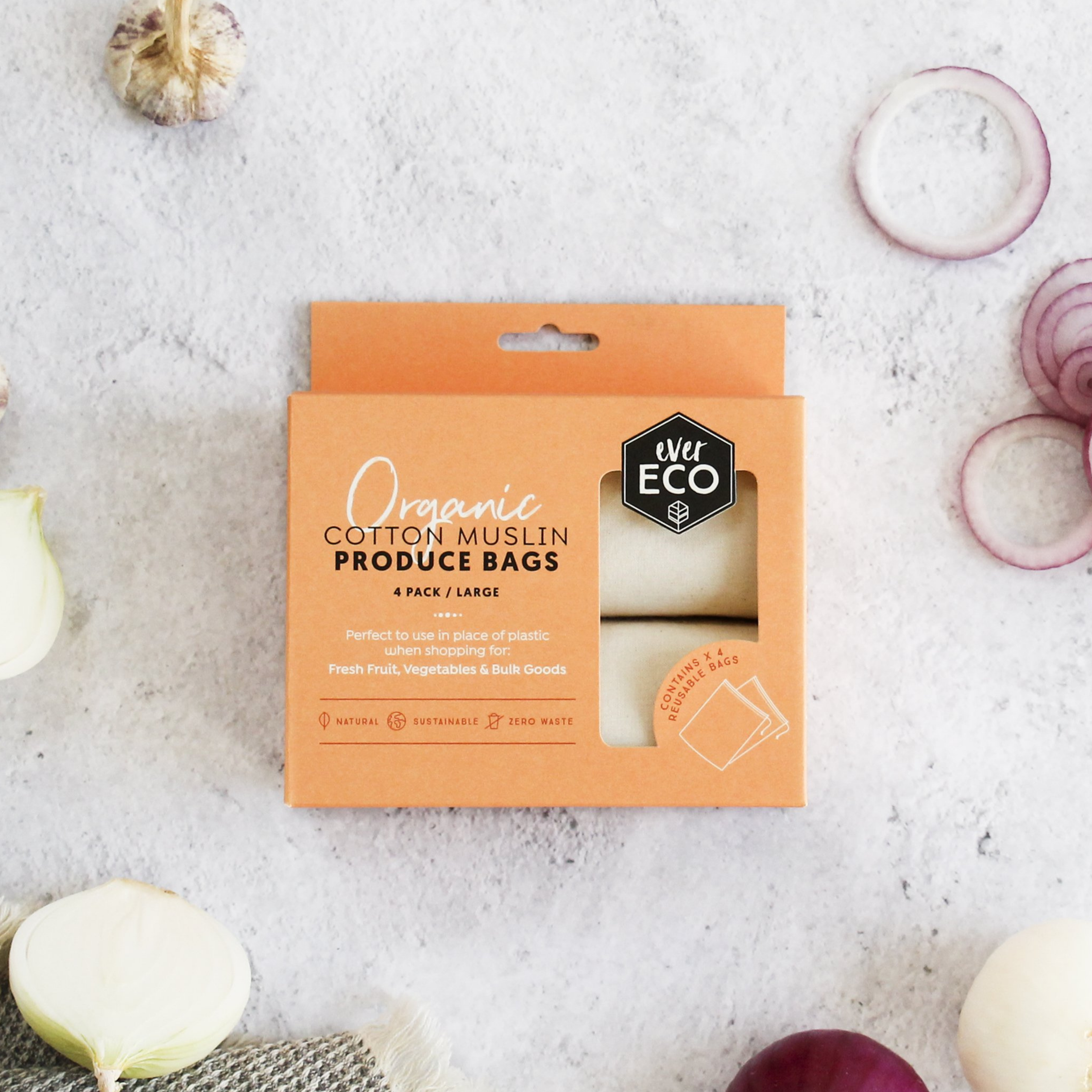 Organic Cotton Muslin Produce Bags - 4 Pack