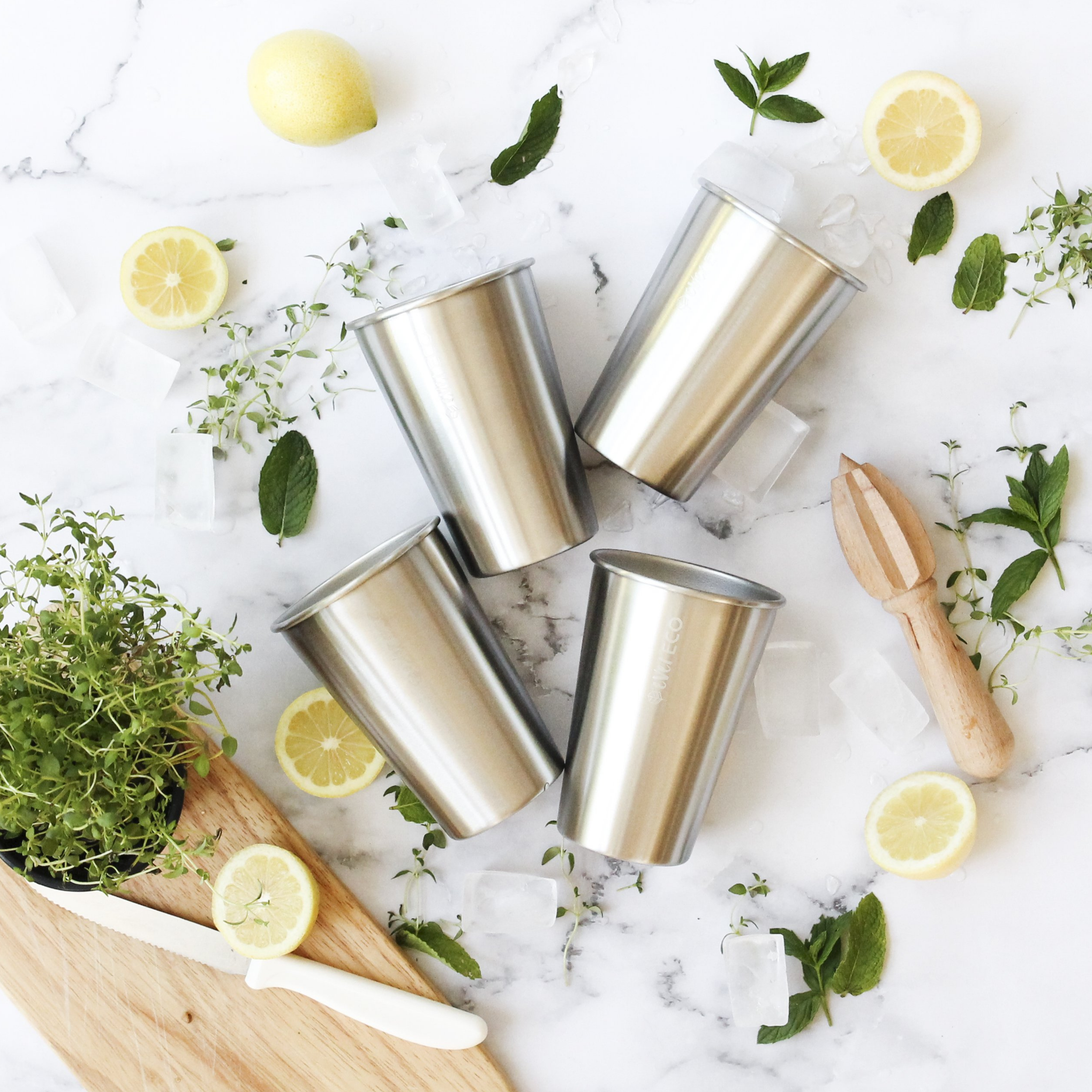 Stainless Steel Drinking Cups - 4 x 500ml