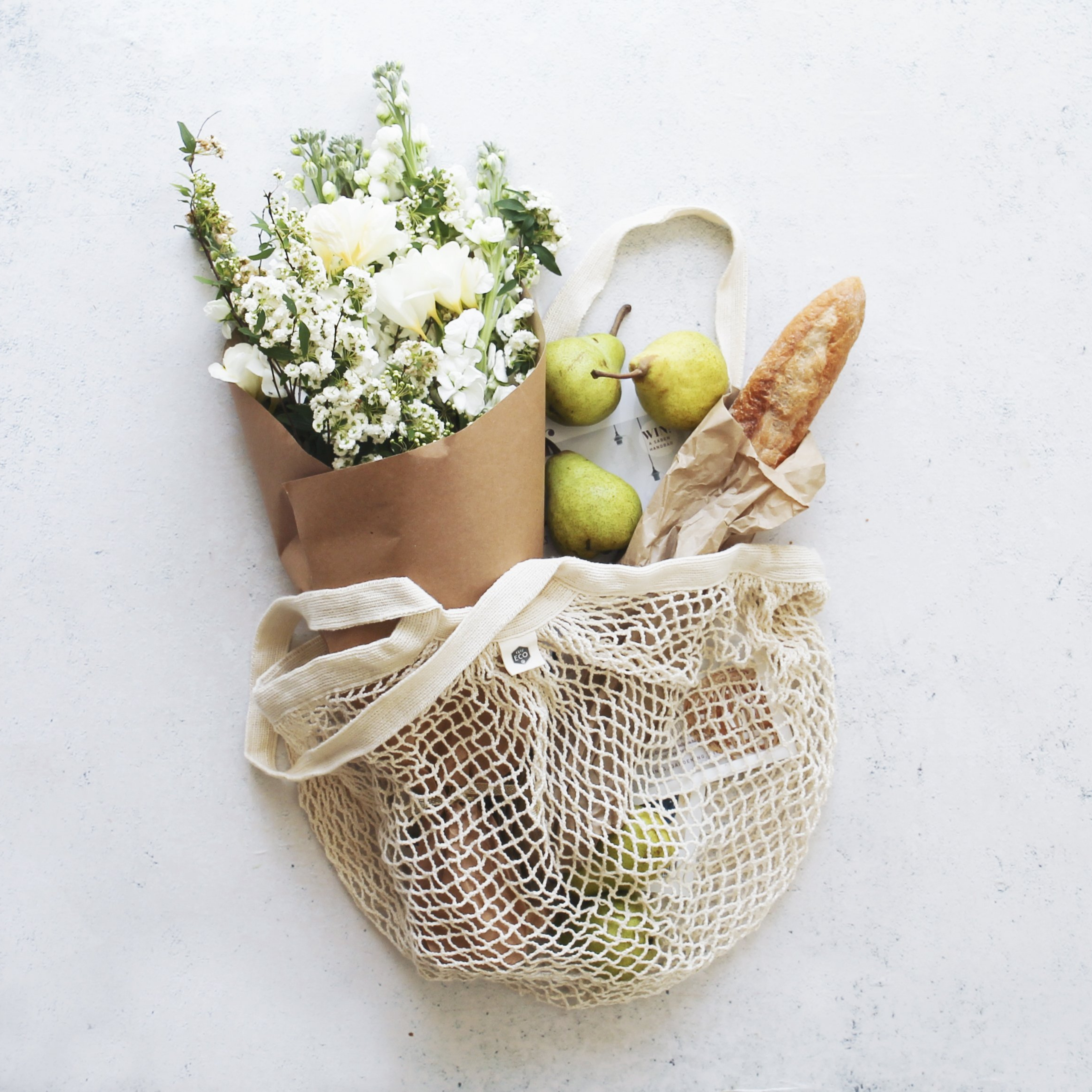 Organic Cotton Net Tote Bag Long Handle