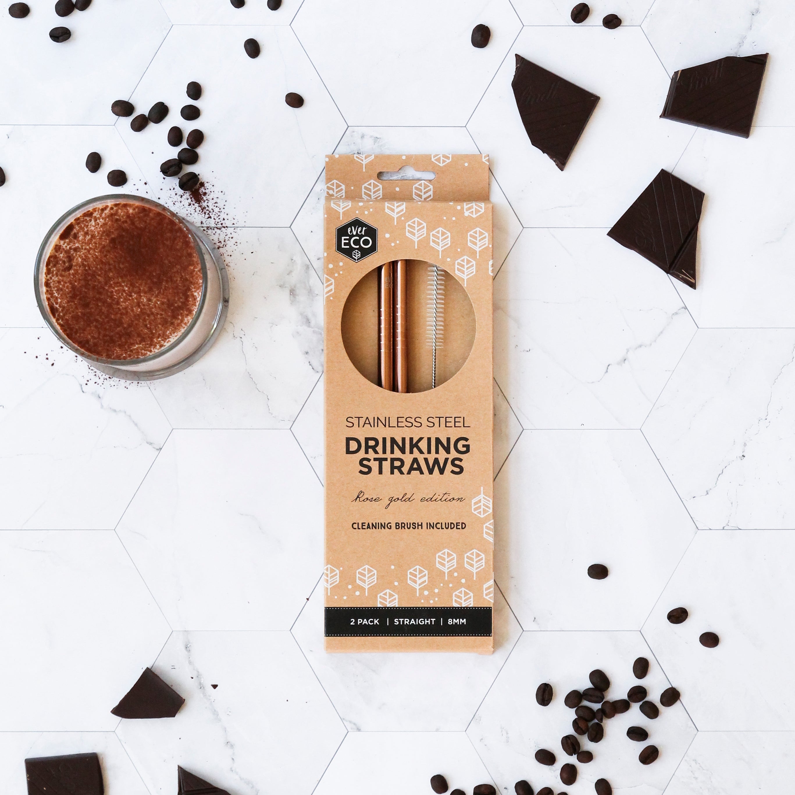 Rose Gold Straws Straight - 2 Pack