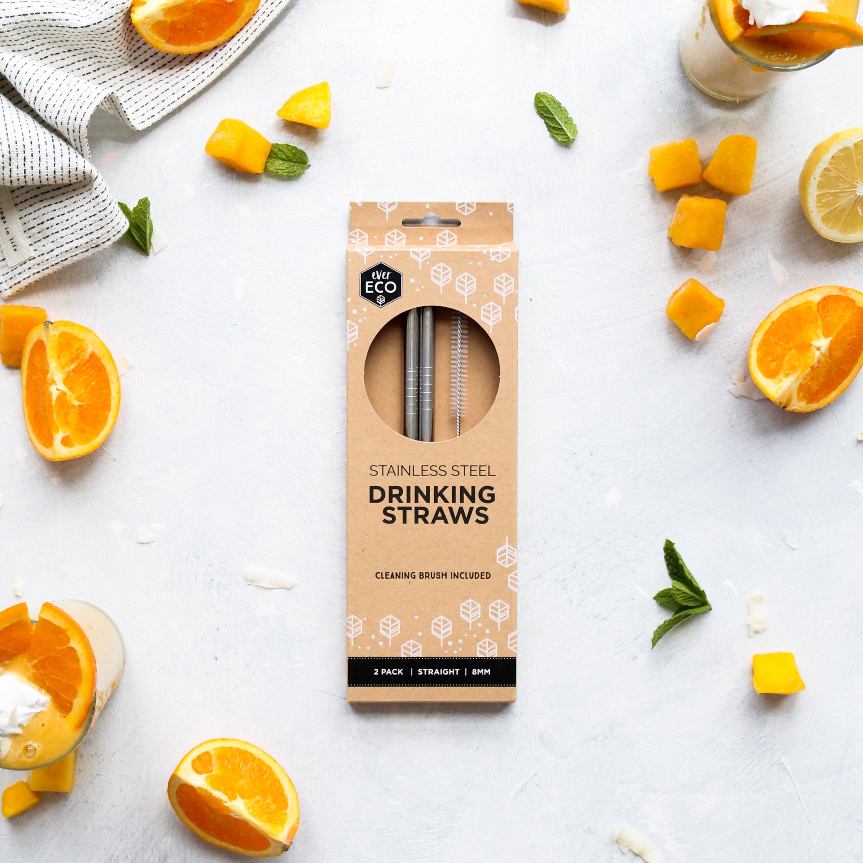 Stainless Steel Straws Straight - 2 Pack