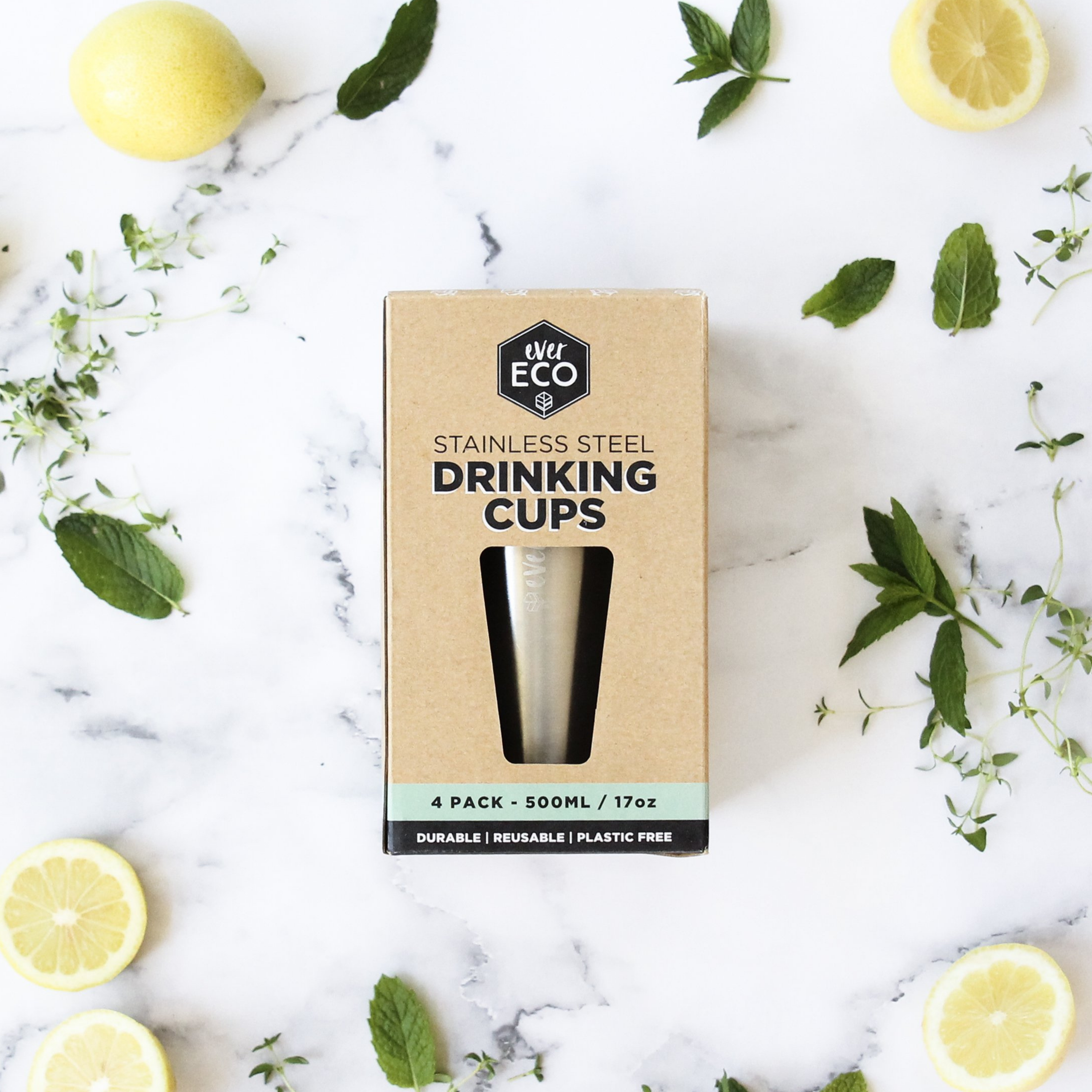 Stainless Steel Drinking Cups - 4 x 500ml