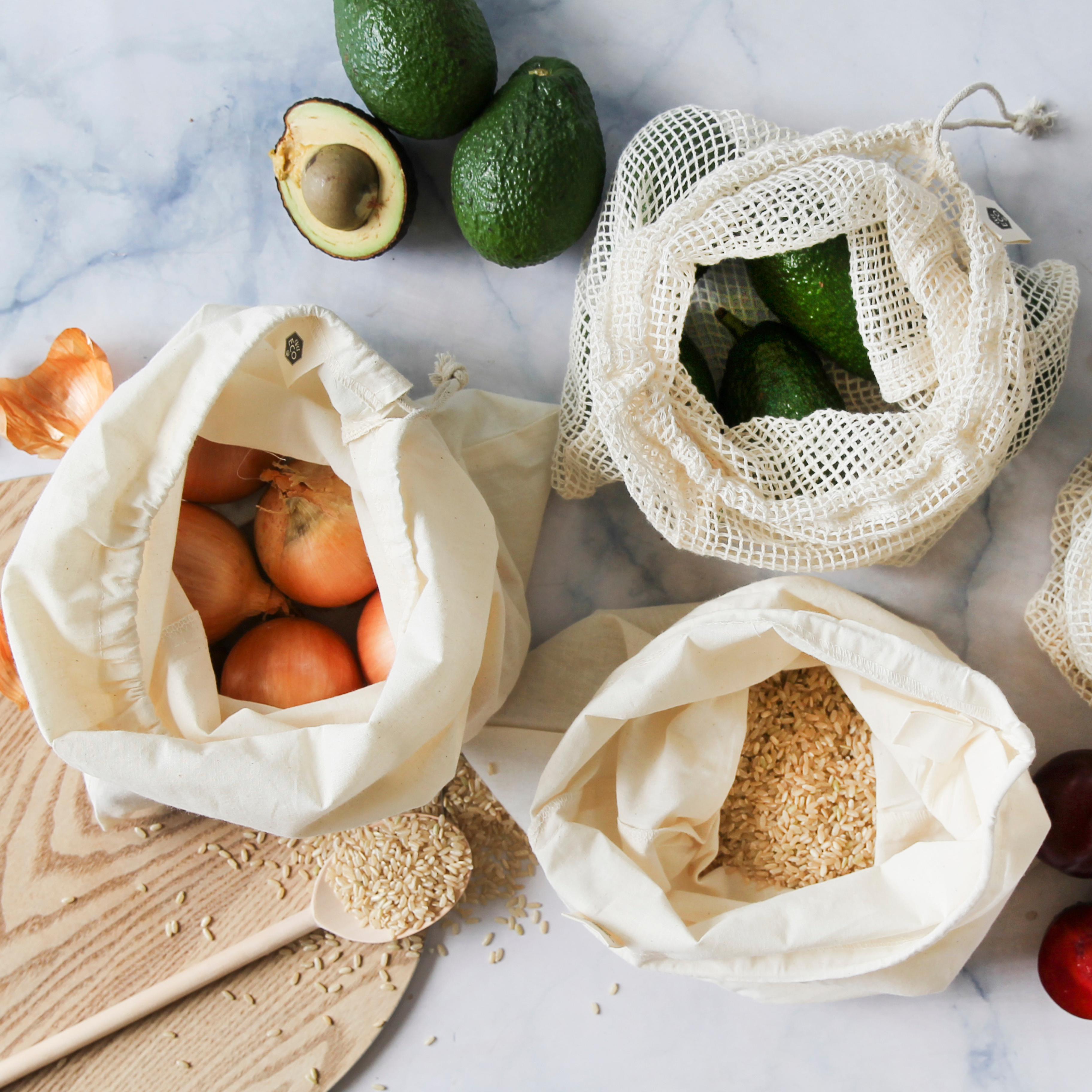Organic Cotton Muslin Produce Bags - 4 Pack