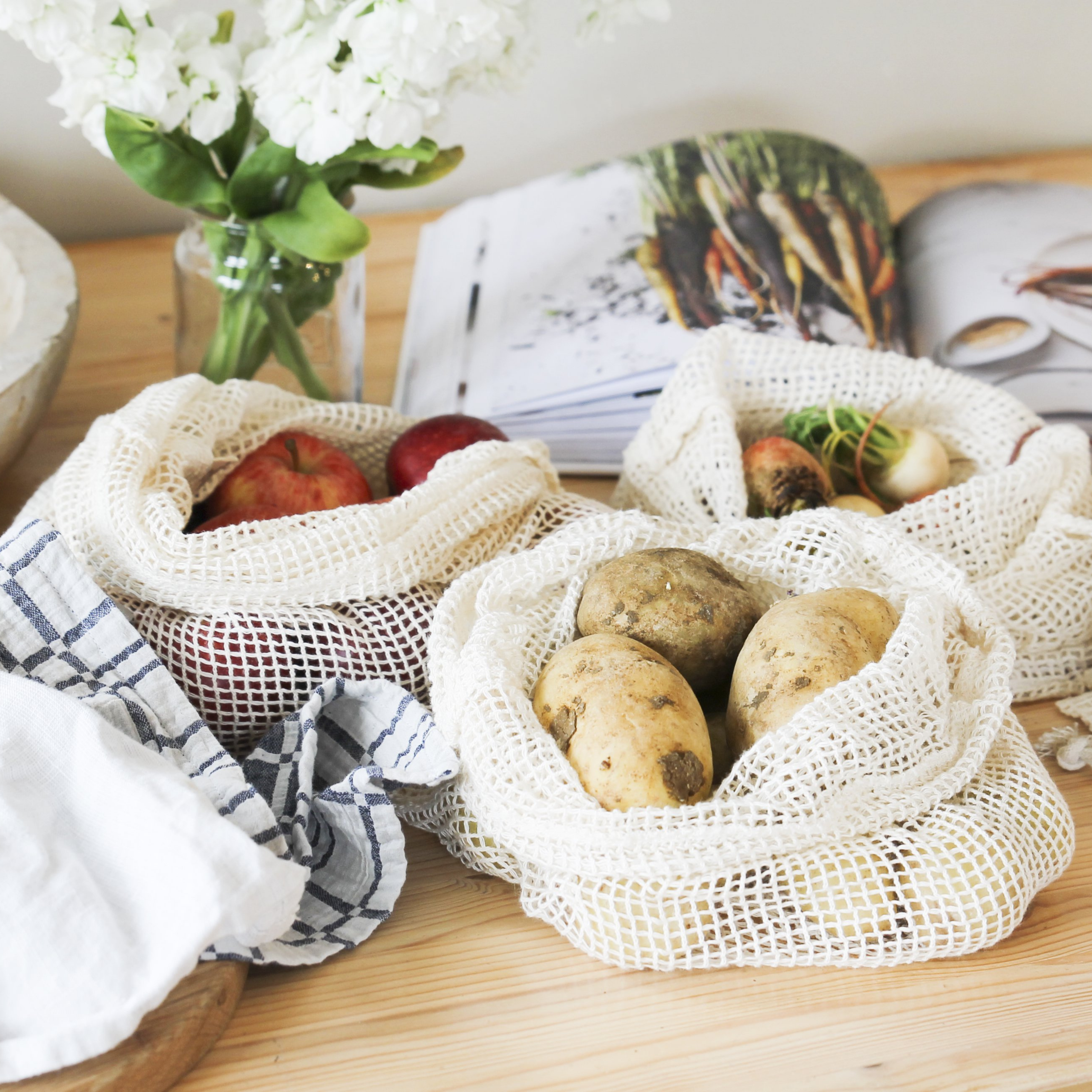 Organic Cotton Net Produce Bags - 4 Pack
