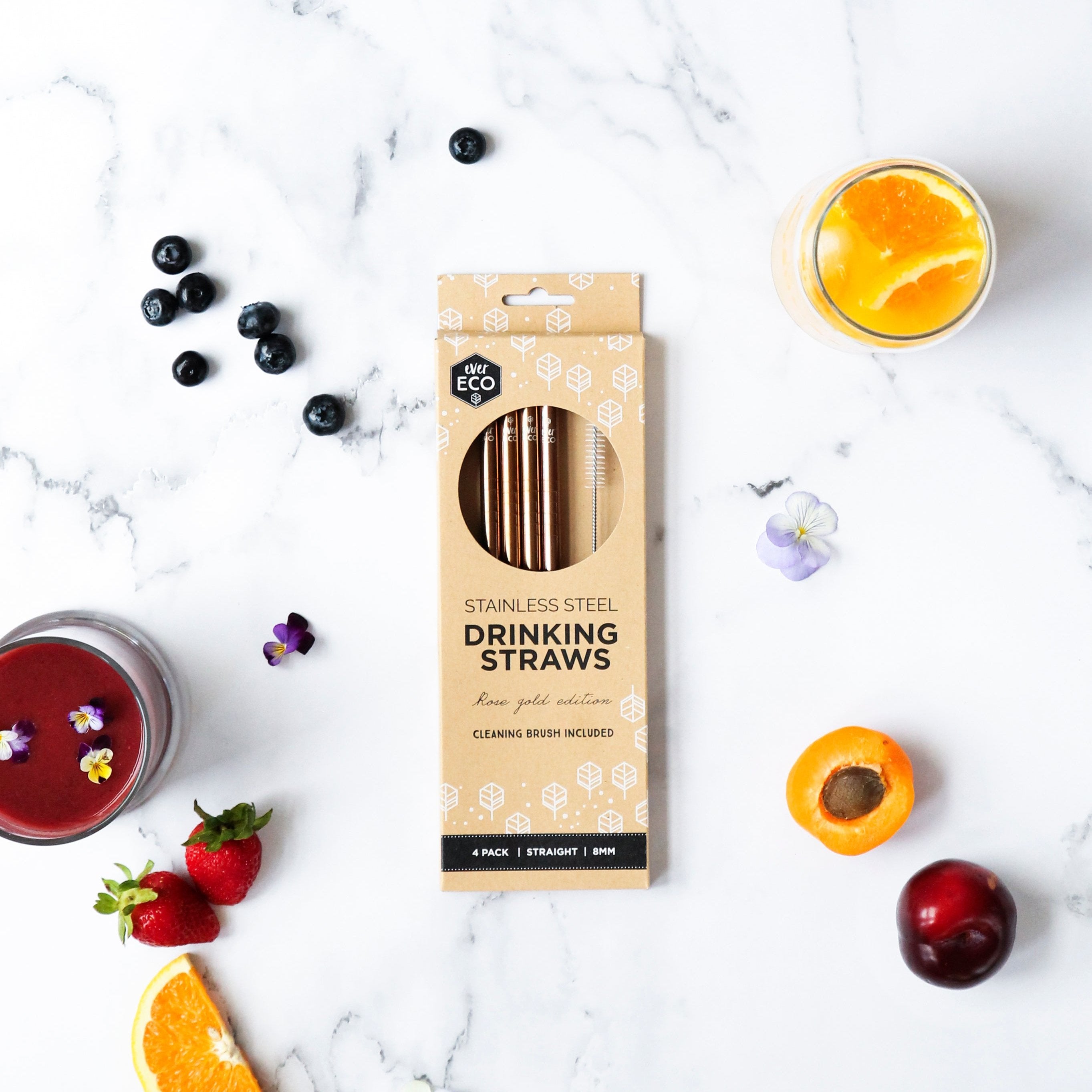 Rose Gold Straws Straight - 4 Pack
