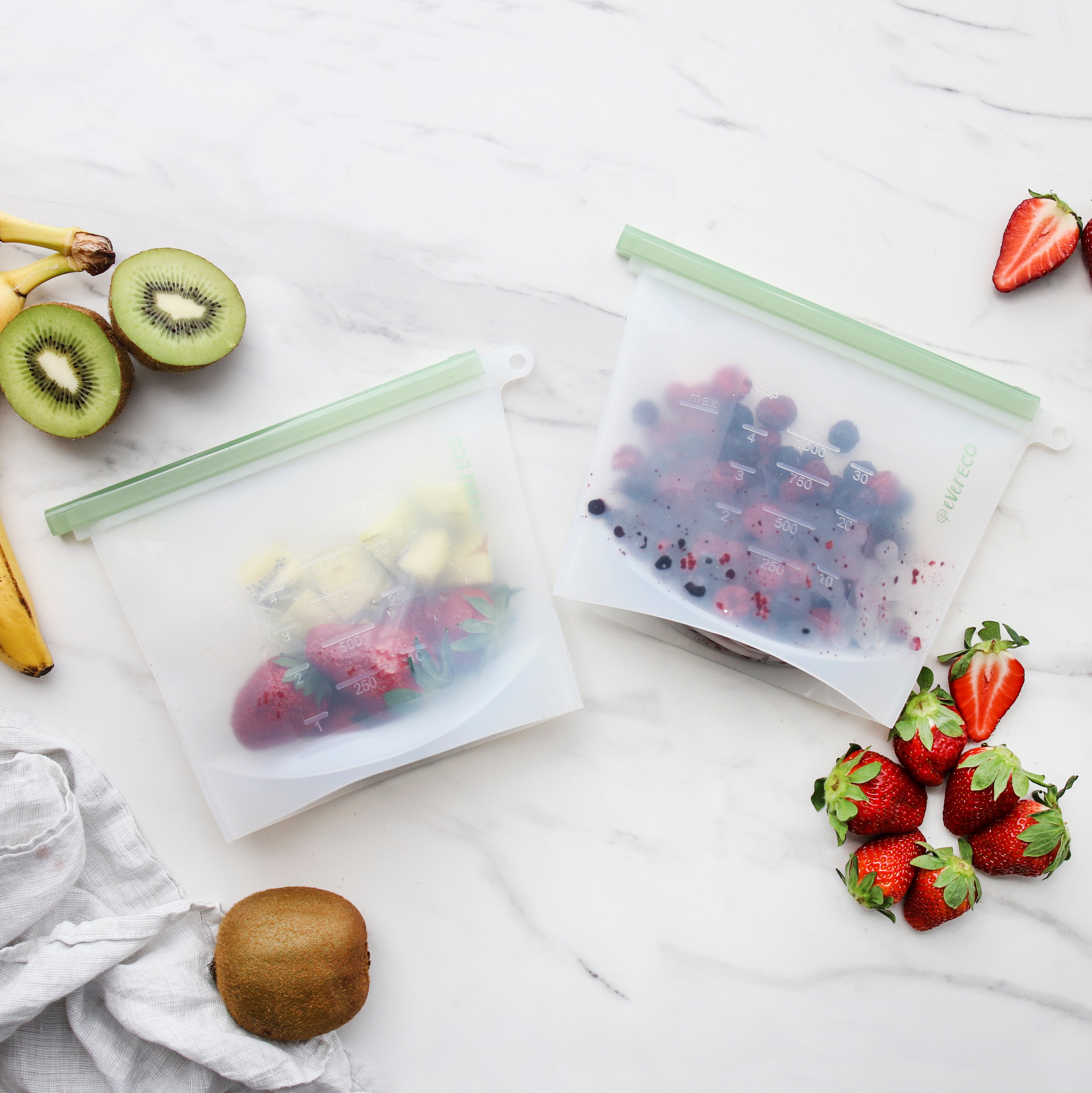 Reusable Silicone Food Pouches - 2 x 1L
