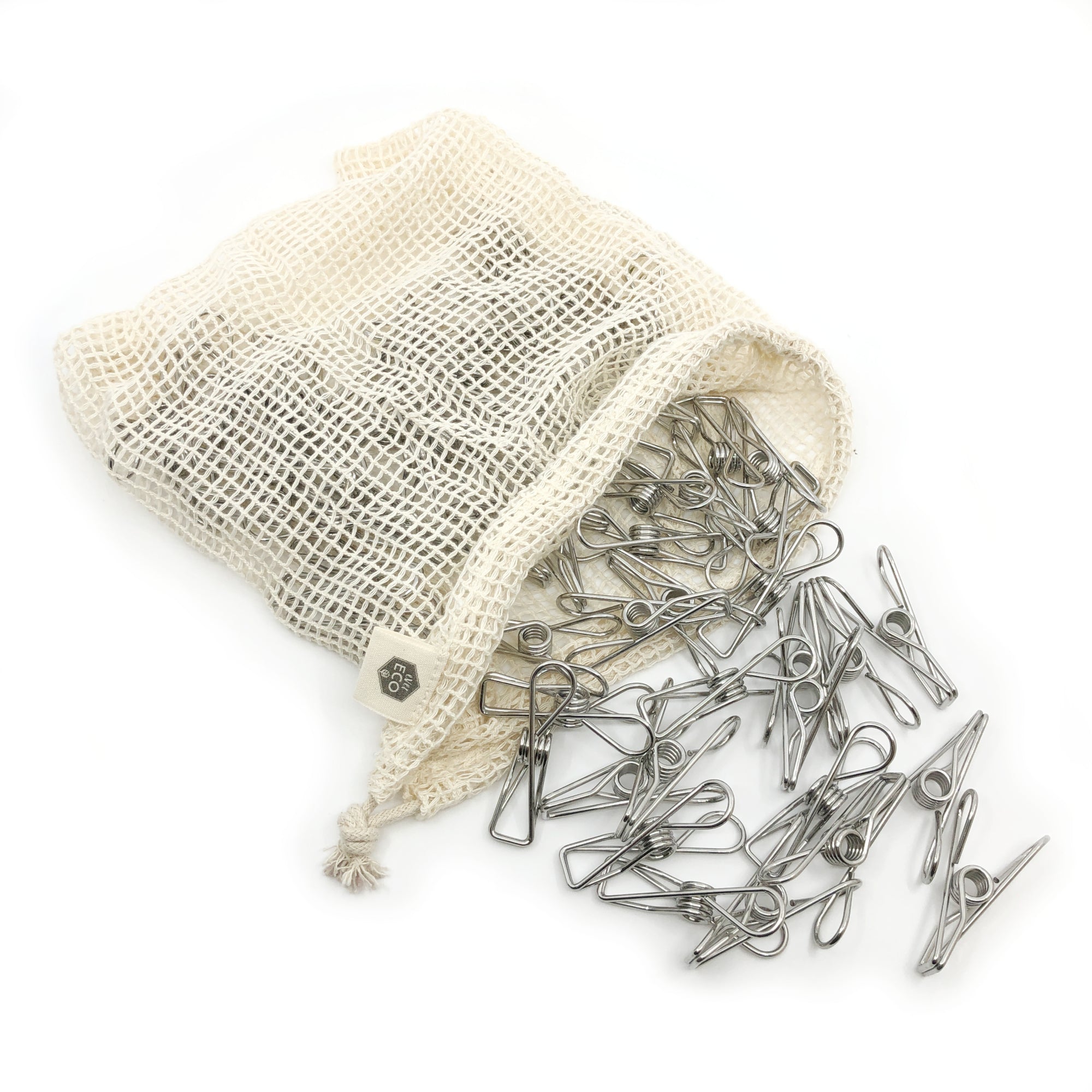 Stainless Steel Clothes Pegs - 60 Pack + Organic Cotton Bag