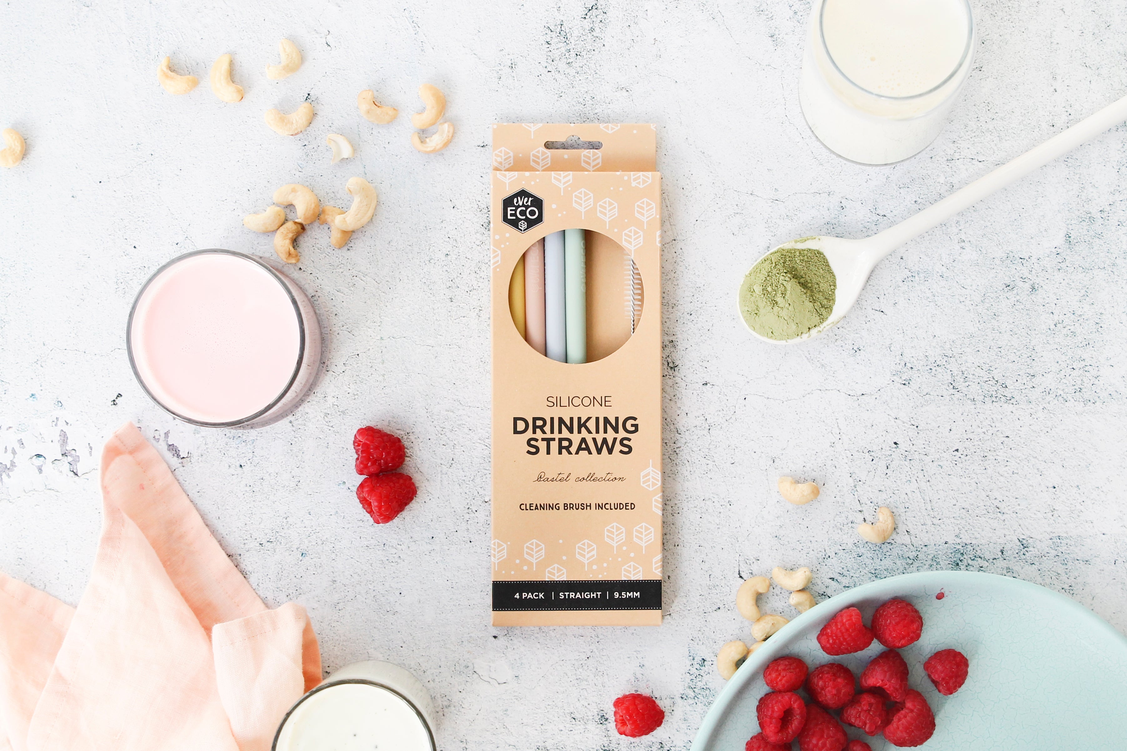 Ever Eco Silicone Straws Spring Pastels Straight - 4 Pack