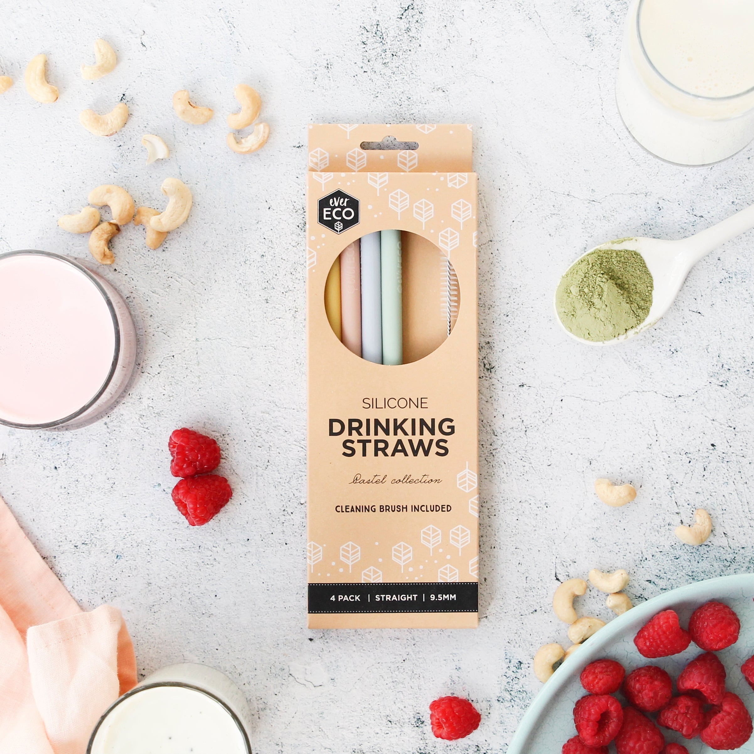 Silicone Straws Spring Pastels Straight - 4 Pack