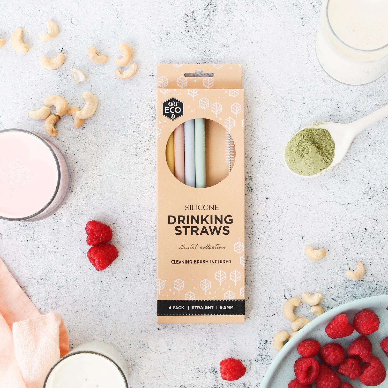 Ever Eco Silicone Straws Spring Pastels Straight - 4 Pack
