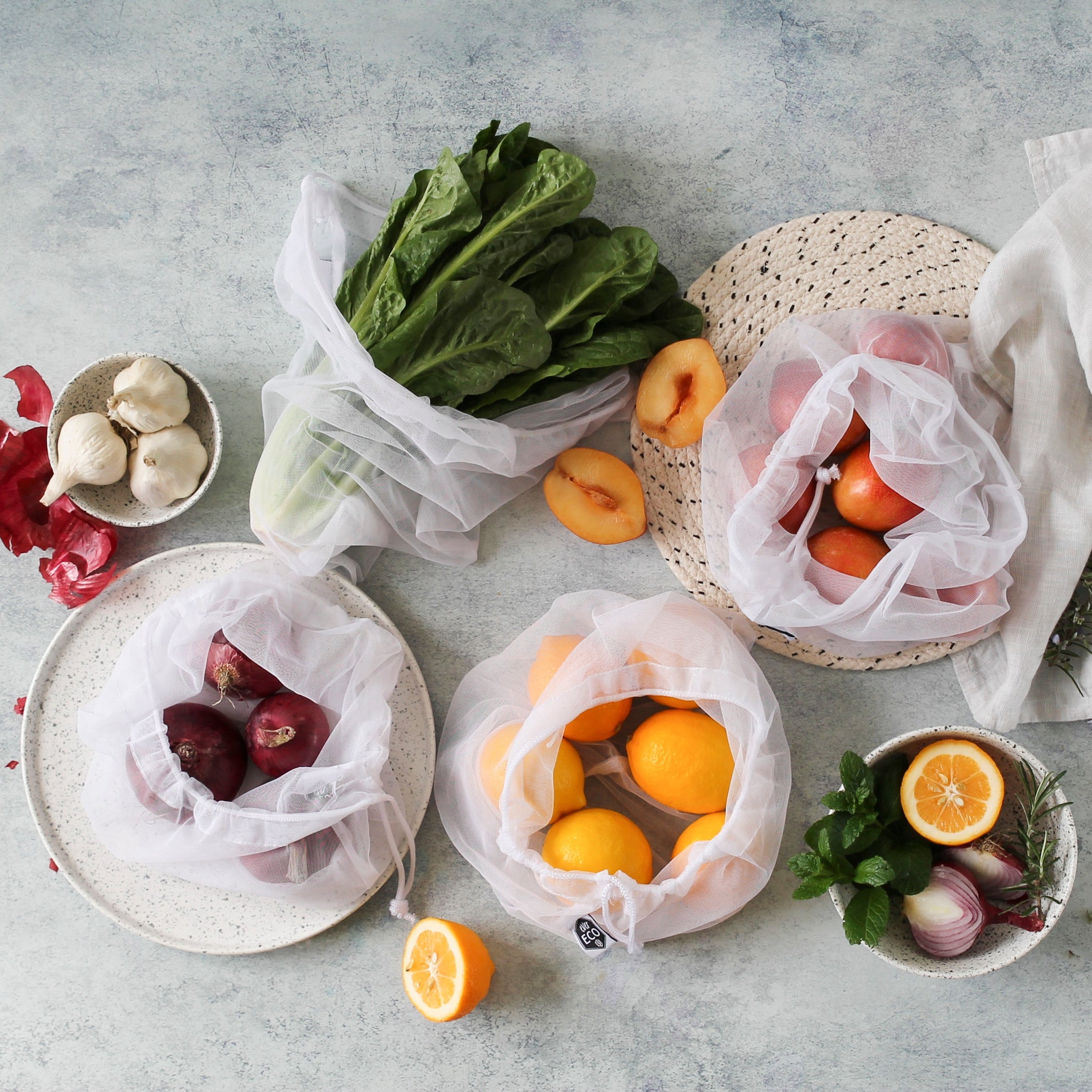 Reusable Produce Bags RPET Mesh - 8 Pack