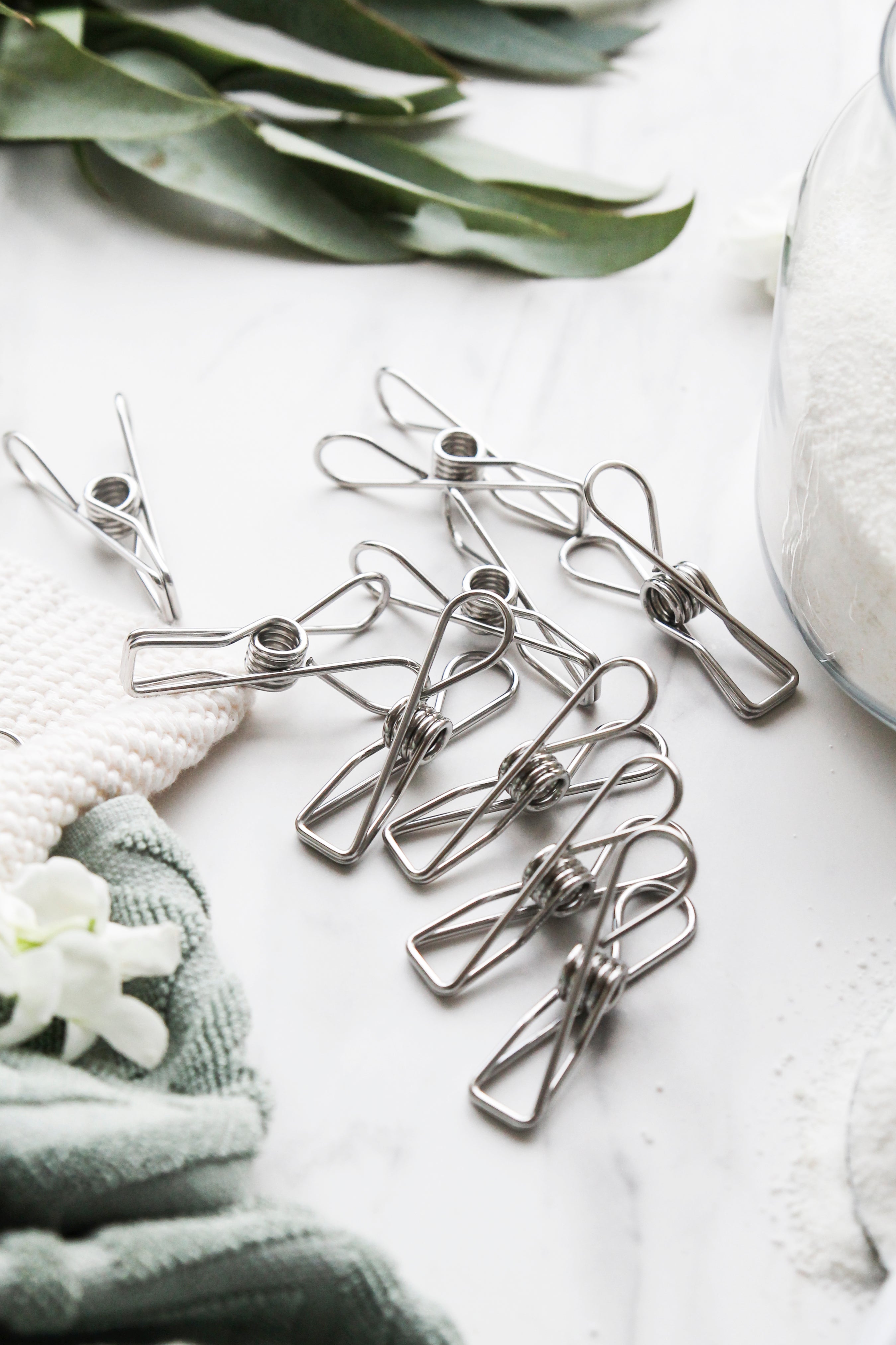 Stainless Steel Clothes Pegs - 60 Pack + Organic Cotton Bag