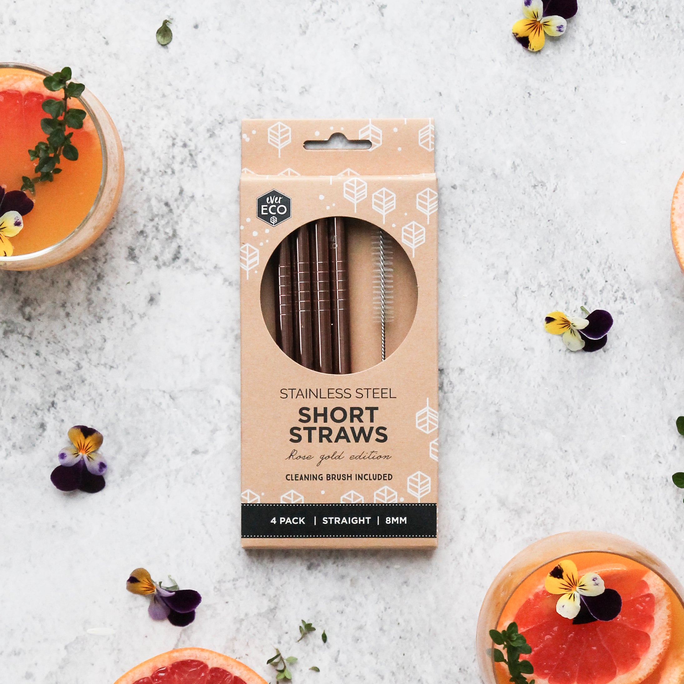 Rose Gold Short Straws Straight - 4 Pack